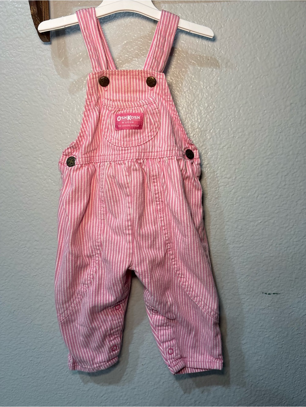 Vintage USA OshKosh B'gosh Pink Striped 100%Cotton Overalls Baby Girl 18 Months